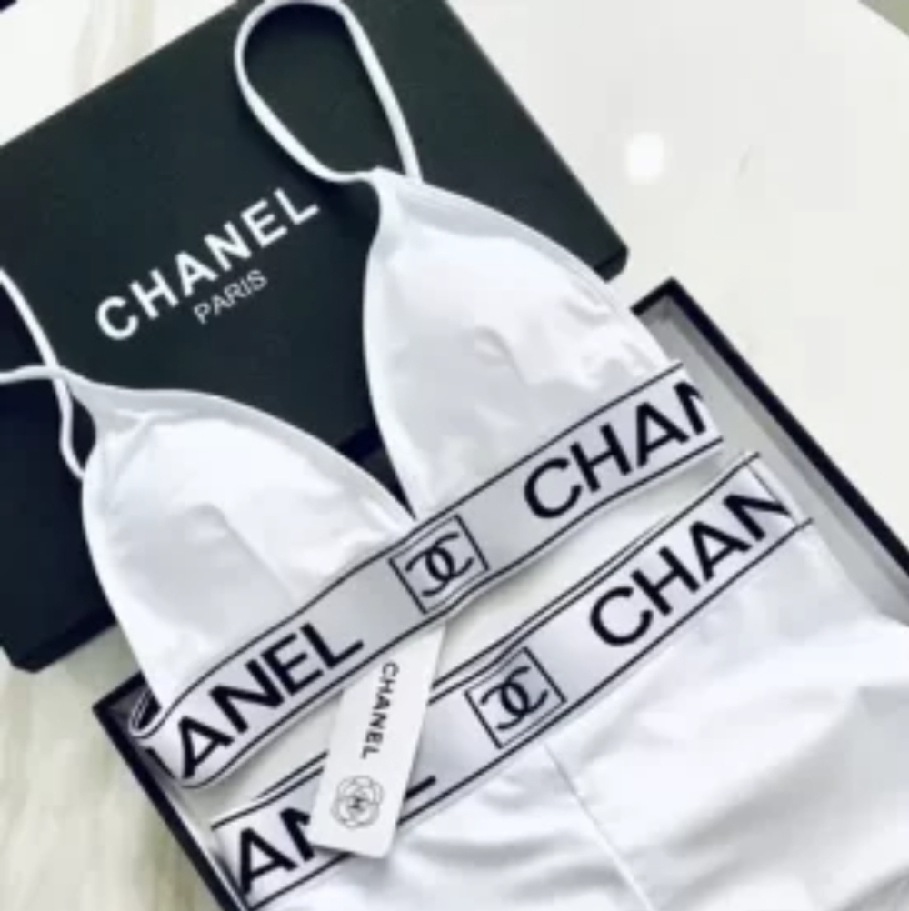 Chanel White Elastic Bikini Top Size Medium - Picture 2 of 9